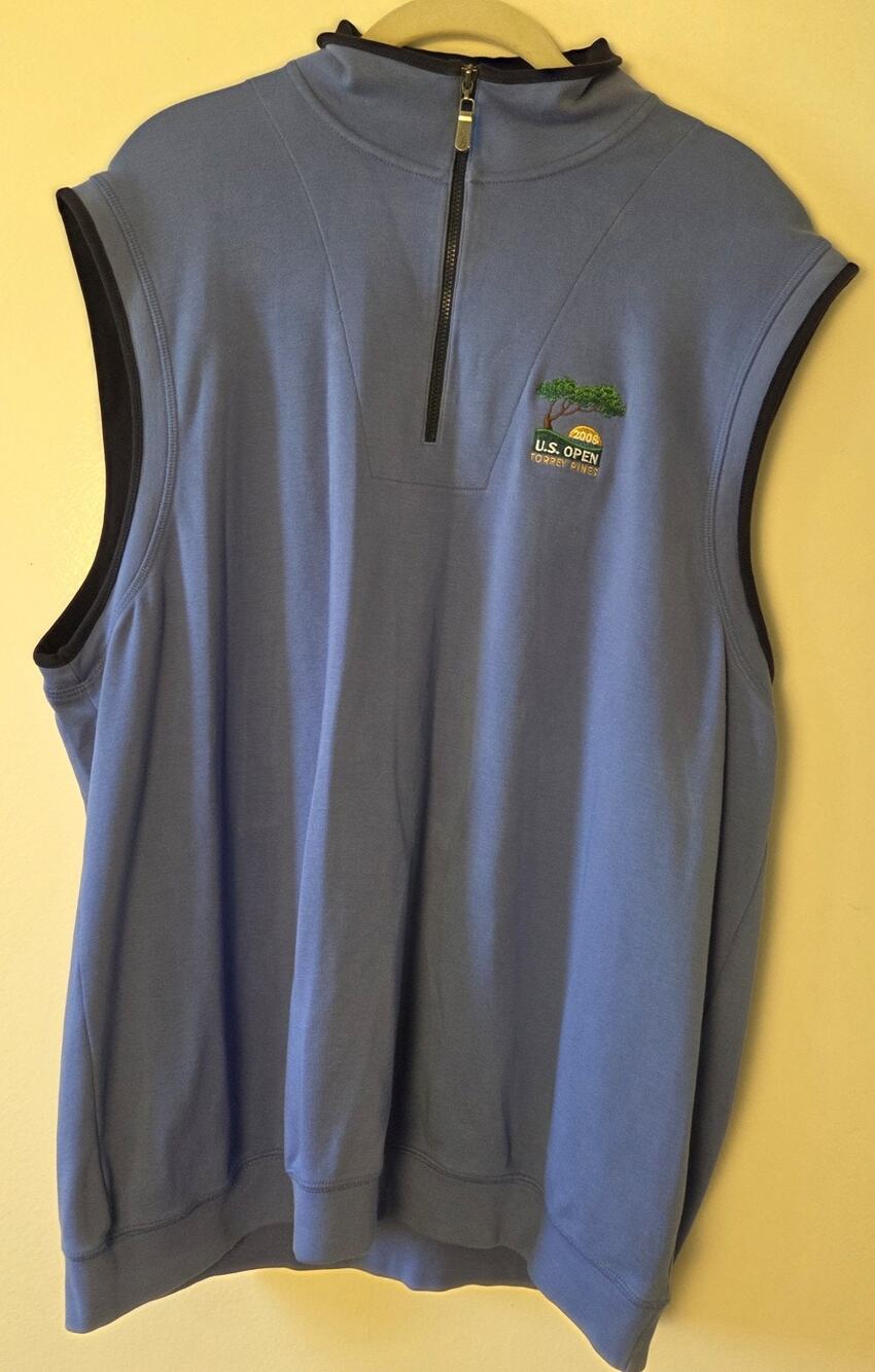 Bobby Jones US Open Torrey Pines 2008 Golf Vest Mens XL Light Blue 1/4 Zip